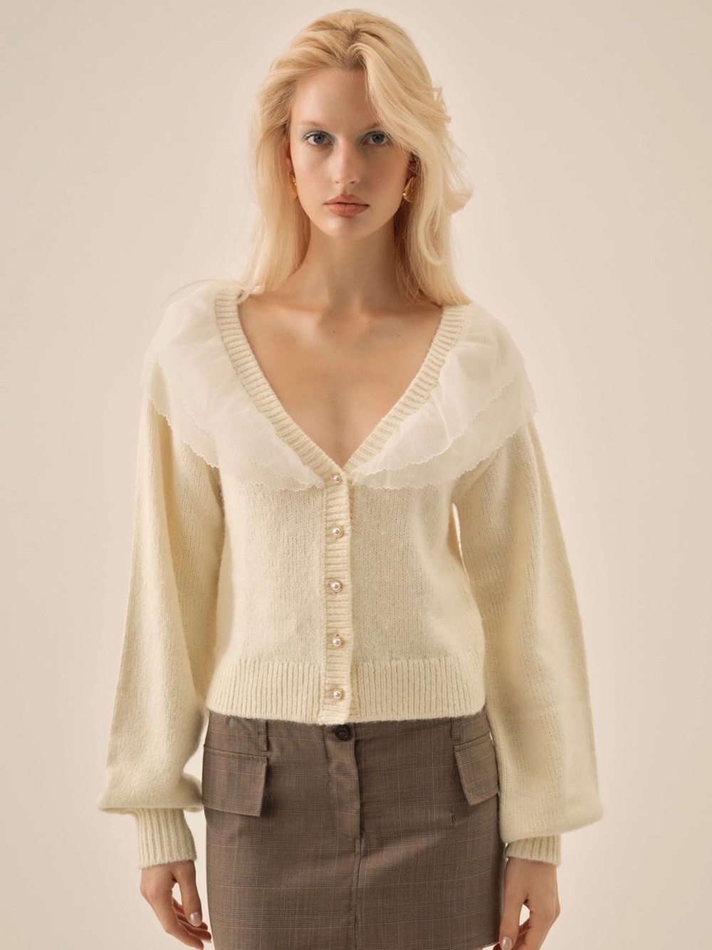 $229 New For Love And Lemons “Aster” V-Neck Cardigan in Cream Sz Small